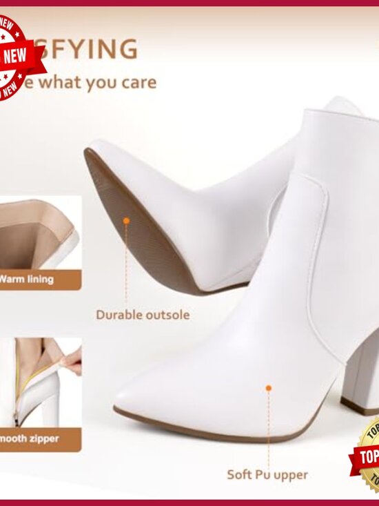 Amazon.com | Women Chunky High Heel Pointed Toe Ankle Booties Side Zip Dress Boots
